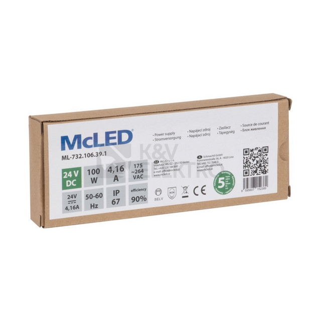 Obrázek produktu LED napájecí zdroj McLED 24VDC 4,16A 100W ML-732.106.39.1 2