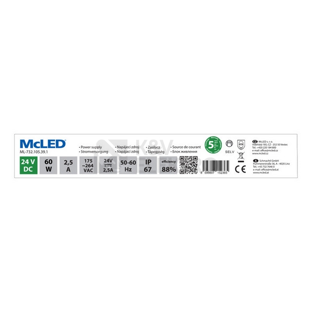 Obrázek produktu LED napájecí zdroj McLED 24VDC 4,16A 100W ML-732.106.39.1 3