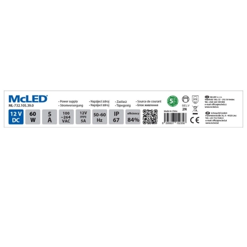 LED napájecí zdroj McLED 12VDC 5A 60W ML-732.105.39.0 (obrázek 4)