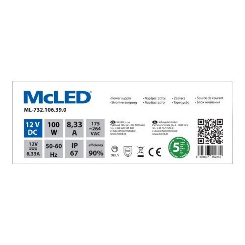 LED napájecí zdroj McLED 12VDC 8,33A 100W ML-732.106.39.0 (obrázek 3)