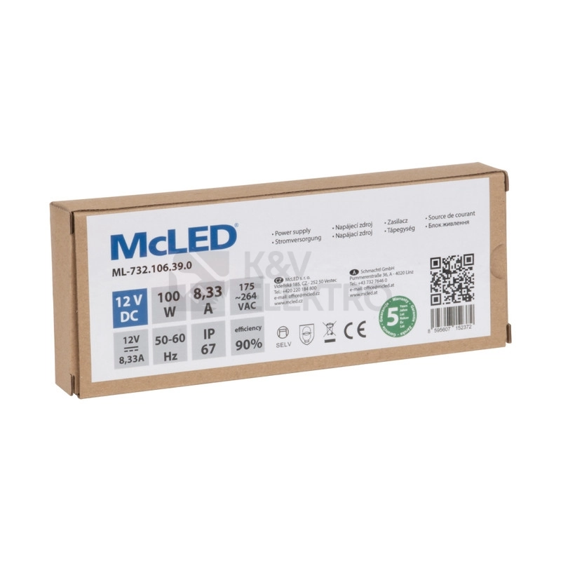Obrázek produktu LED napájecí zdroj McLED 12VDC 8,33A 100W ML-732.106.39.0 2