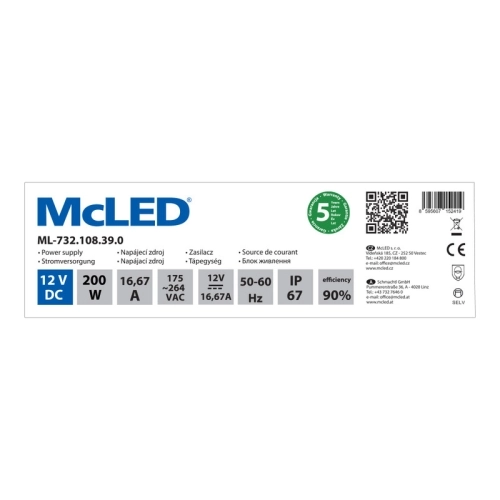 LED napájecí zdroj McLED 12VDC 16,67A 200W ML-732.108.39.0 (obrázek 4)