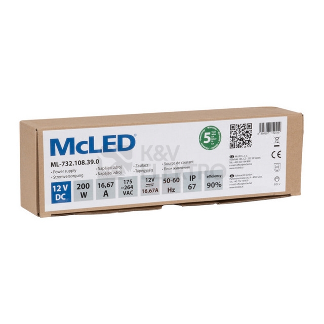 Obrázek produktu LED napájecí zdroj McLED 12VDC 16,67A 200W ML-732.108.39.0 2
