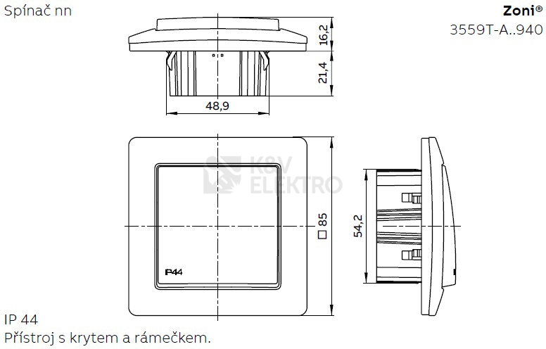 Obrázek produktu ABB Zoni vypínač č.5 IP44 bílá 3559T-A05940 500 3