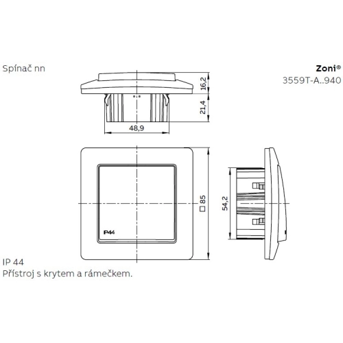 ABB Zoni vypínač č.6 IP44 matná černá 3559T-A06940 237 (2CHT590694A6237) (obrázek 2)