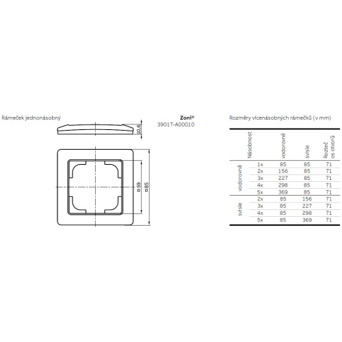 ABB Zoni pětirámeček matná černá/bílé okraje 3901T-A00050 137 (2CHT010050A6137)