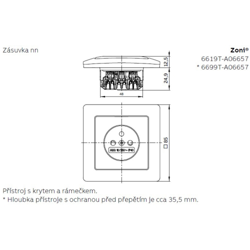 ABB Zoni zásuvka matná černá 6619T-A06657 237 s clonkami (2CHT196657A4237)