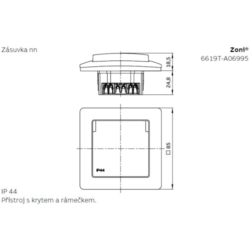 ABB Zoni zásuvka IP44 matná černá 6619T-A06995 237 s clonkami (2CHT196995A6237)