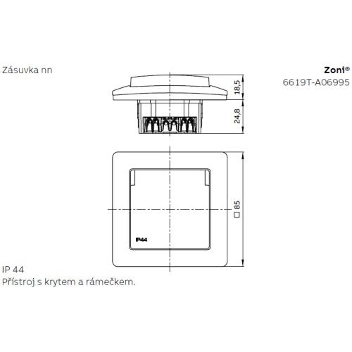 ABB Zoni zásuvka IP44 matná bílá 6619T-A06995 240 s clonkami (2CHT196995A6240) (obrázek 3)