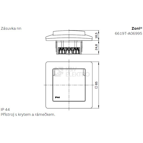 ABB Zoni zásuvka IP44 bílá 6619T-A06995 500 s clonkami (2CHT196995A6500)