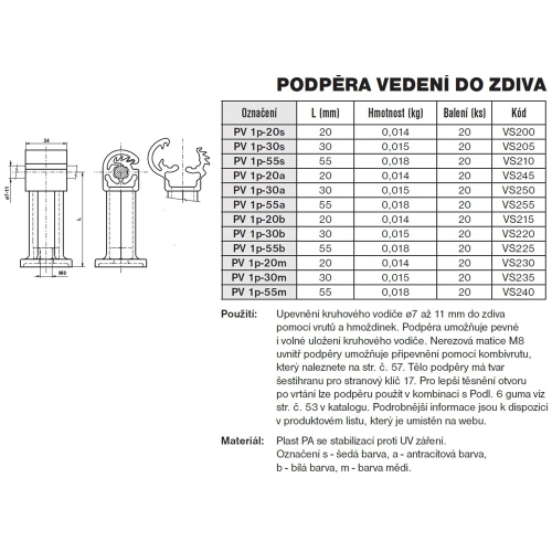 Podpěra vedení PV 1p-55s TREMIS VS210 šedá (20ks)