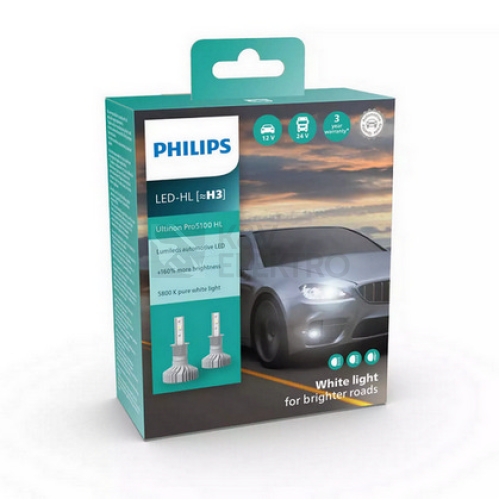 Autožárovky Philips HL H3-LED Ultinon Pro5100 12/24V 12W PK22s 11336U51X2 (v balení 2ks)