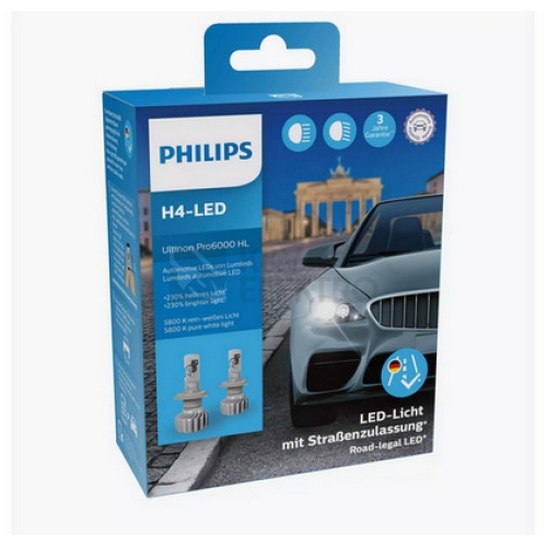 Autožárovky Philips H4-LED Ultinon Pro6000 12V 18W P43t 11342U6000X2 (v balení 2ks)