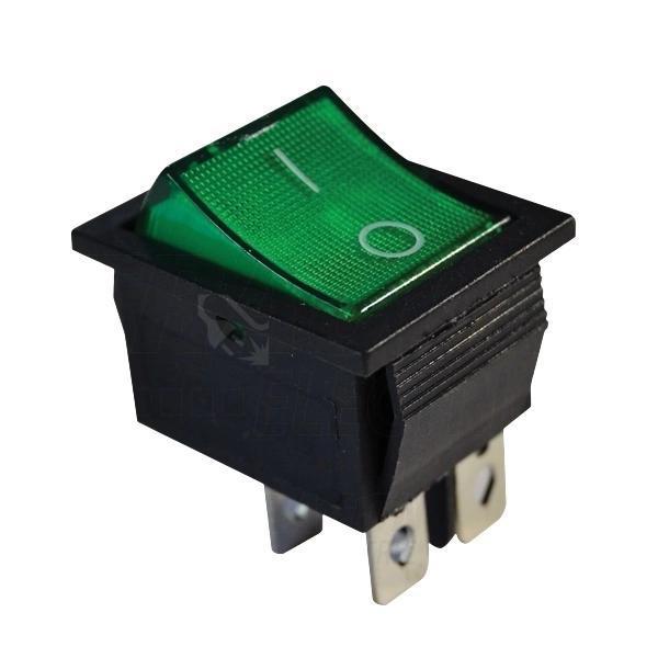 Obrázek produktu Kolébkový vypínač TRACON TES-44 ON-OFF zelený podsvětlený 16(6)A 0