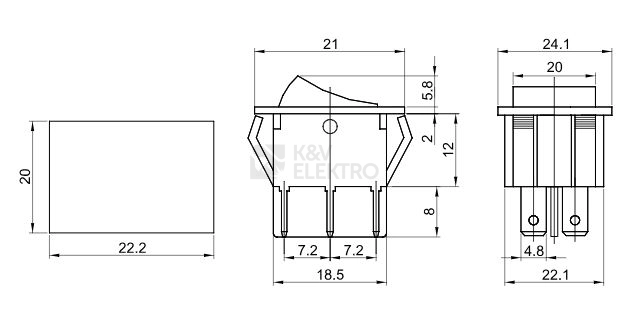 Obrázek produktu Kolébkový vypínač TRACON TES-44 ON-OFF zelený podsvětlený 16(6)A 1