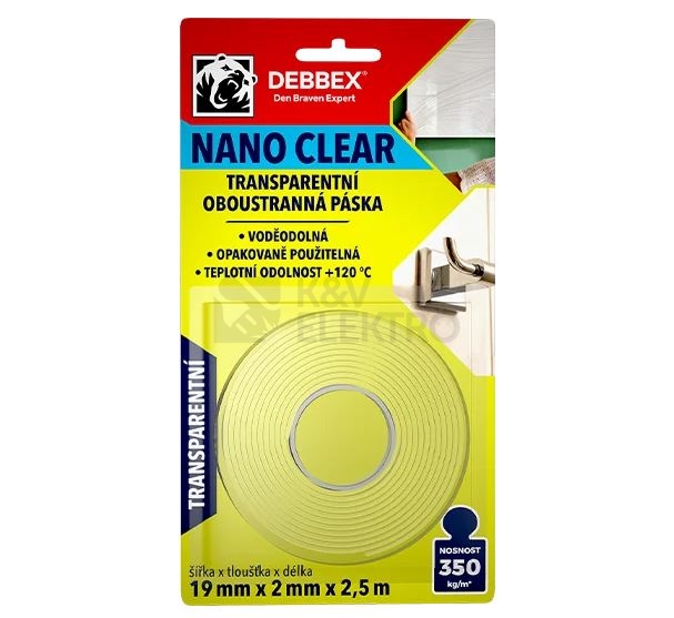 Obrázek produktu  Oboustranná lepící nano páska Den Braven NANO Clear 19x2mm délka 2,5m B8220BD 0