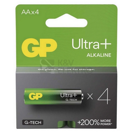 Obrázek produktu  Tužkové baterie AA GP G-TECH LR6 Ultra Plus alkalické (blistr 4ks) 3