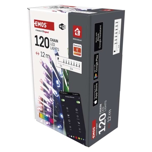 Vánoční osvětlení EMOS GoSmart (WiFi) D4ZR02 120LED řetěz 12m RGB 64 programů s časovačem