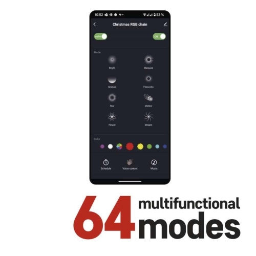 Vánoční osvětlení EMOS GoSmart (WiFi) D4ZR02 120LED řetěz 12m RGB 64 programů s časovačem (obrázek 10)