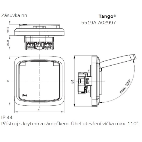 ABB Tango zásuvka IP44 béžová 6619A-A06997 D (2CHA196997A6568) (obrázek 3)