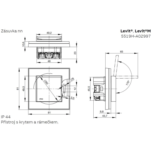 ABB Levit M zásuvka IP44 onyx/kouřová černá 6619H-A06997 63 s clonkami (2CHH196997A6063) (obrázek 4)