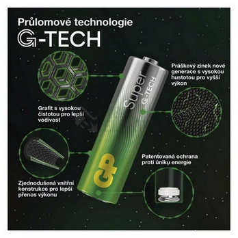 Obrázek produktu  Tužkové baterie AA GP G-TECH LR6 Super alkalické (fólie 2ks) 4