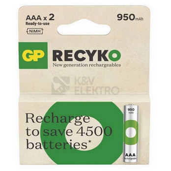 Obrázek produktu  Nabíjecí mikrotužkové baterie AAA GP ReCyko HR03 950mAh NiMH B25112 (2ks v papírové krabičce) 2