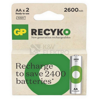 Obrázek produktu Nabíjecí tužkové baterie AA GP ReCyko HR6 2600mAh NiMH B25272 (2ks v papírové krabičce) 2
