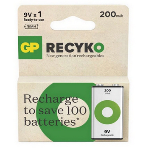Nabíjecí baterie 9V GP ReCyko 200mAh NiMH B2552 (1ks v papírové krabičce)