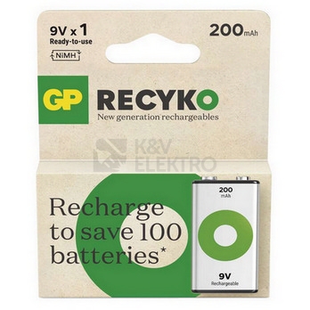 Obrázek produktu Nabíjecí baterie 9V GP ReCyko 200mAh NiMH B2552 (1ks v papírové krabičce) 1