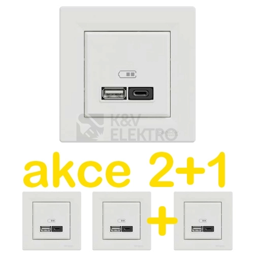 Obrázek produktu Schneider Electric Asfora rychlonabíječka USB A+C 3A 45W bílá balení 2+1ks zdarma KIT_EPH2700421X3 0