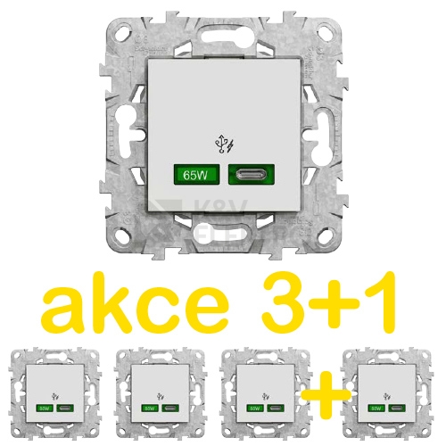  Schneider Electric Nová Unica rychlonabíječka USB-C 3,25A 65W bílá balení 3+1ks zdarma KIT_NU501418X4