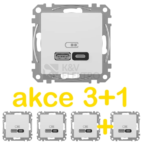  Schneider Electric Sedna Design/Elements rychlonabíječka USB A+C 3A 45W bílá balení 3+1ks zdarma KIT_SDD111404X4