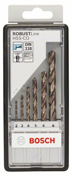 Obrázek produktu Sada vrtáků do kovu 6dílná Bosch Robust Line HSS-Co 2-8mm 2.607.019.924 0