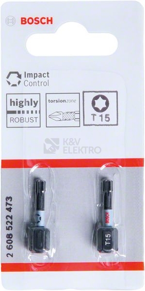 Obrázek produktu Bity šroubovací T15 blisr 2ks Bosch Impact Control 2.608.522.473 0