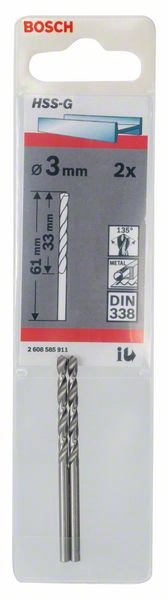 Vrtáky do kovu 3,0mm HSS-G DIN338 blistr 2ks Bosch 2.608.585.911