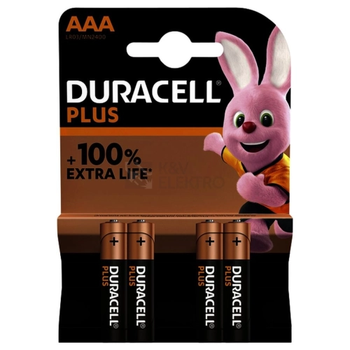 Tužkové baterie AAA DURACELL LR03/MN2400 Plus Extra Life alkalická (blistr 4ks)