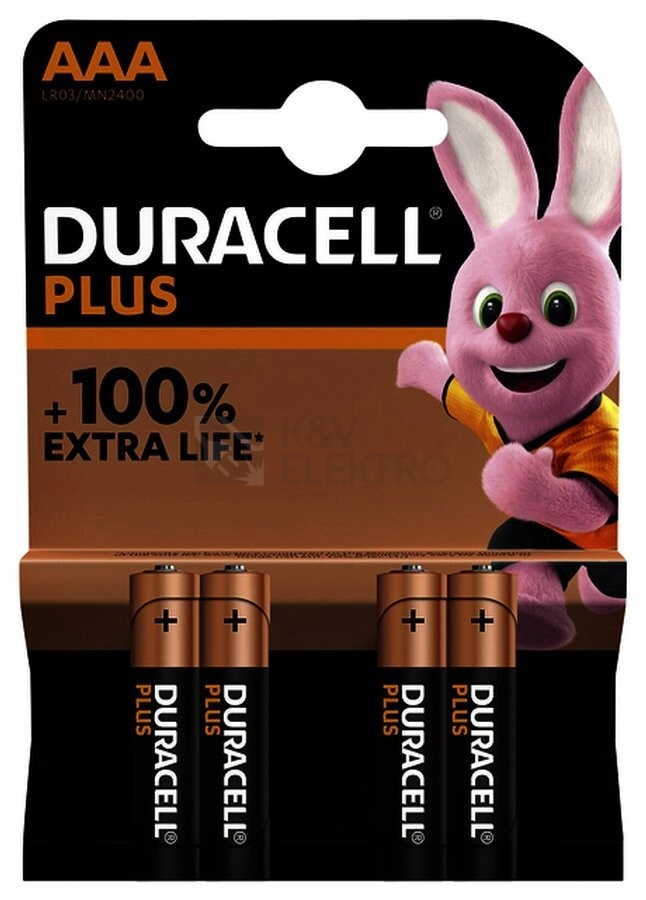 Obrázek produktu Tužkové baterie AAA DURACELL LR03/MN2400 Plus Extra Life alkalická (blistr 4ks) 0