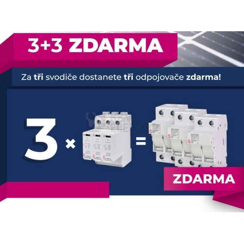 Svodič přepětí ETI ETITEC EM T12 PV 1100/6,25 Y 002440580 DC T1+T2 promobalení 3ks + ZDARMA 3ks odpínač válcových pojistek CH10x38 g PV ETI EFH 10 DC 2P 1000VDC 25A 002540203