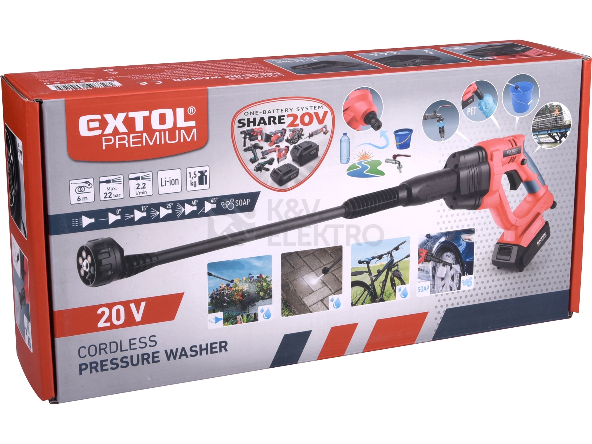 Obrázek produktu AKU tlaková myčka SHARE20V 2Ah EXTOL PREMIUM 8891858 17