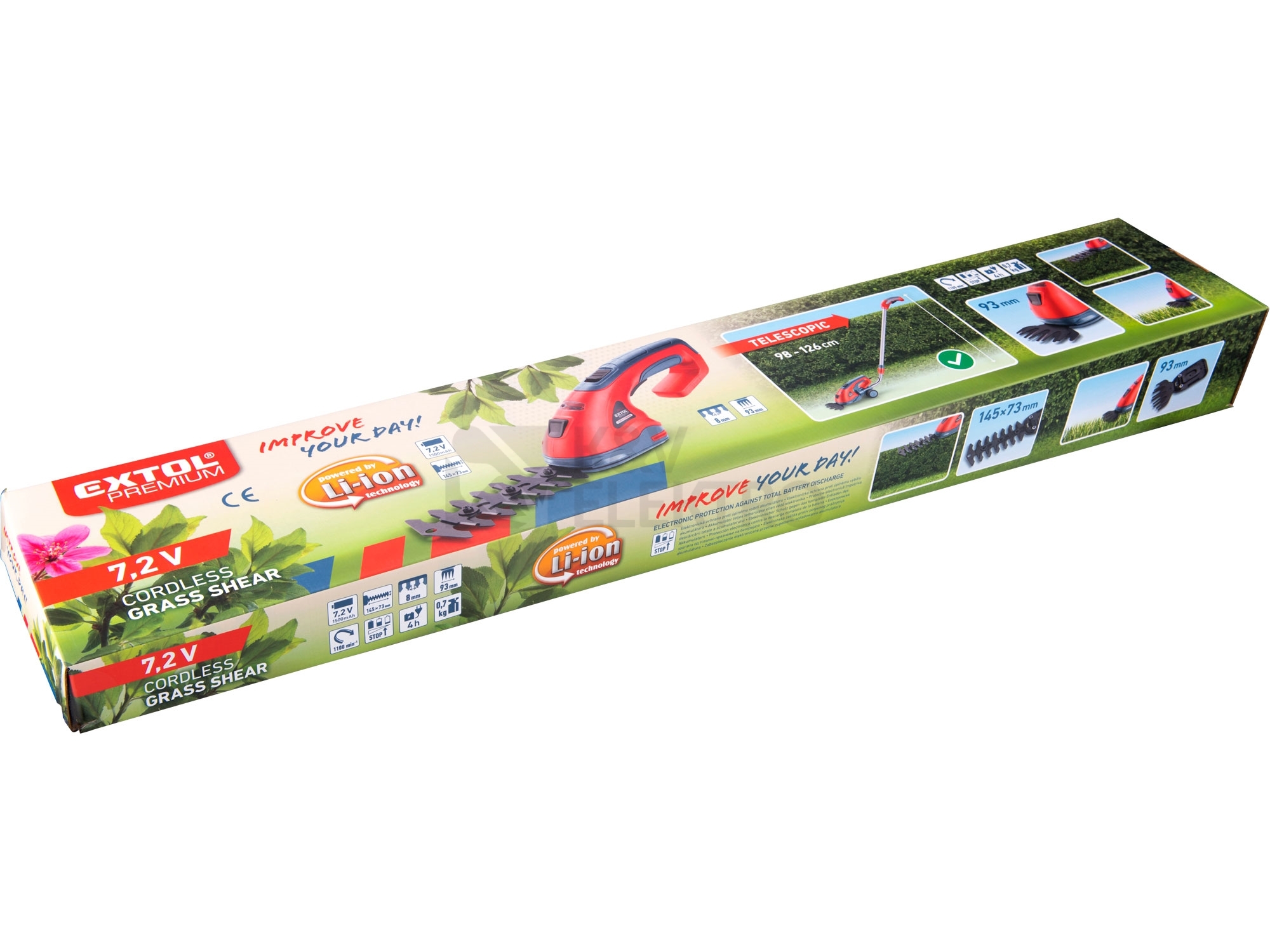 Obrázek produktu Aku nůžky na trávu a keře teleskopické EXTOL PREMIUM 8895602 7,2V 1,5Ah 4