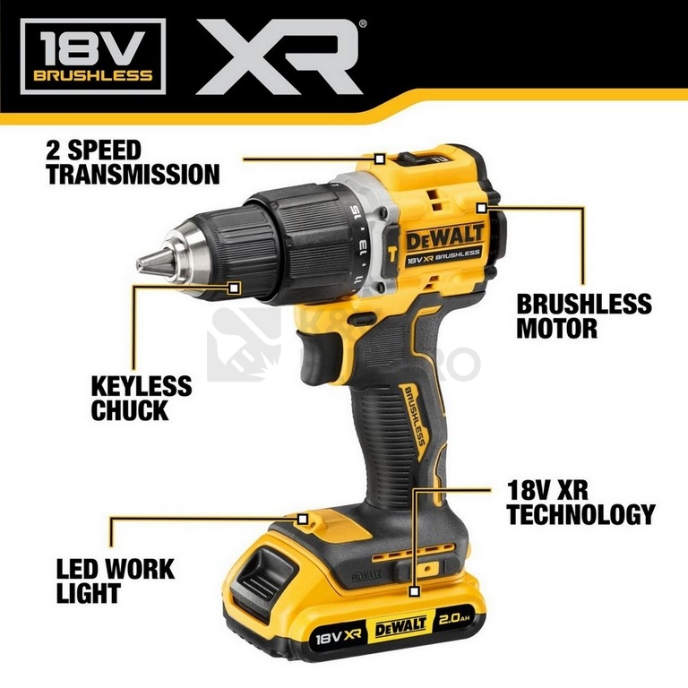 Obrázek produktu Aku vrtačka DeWALT DCD100YD2T 18V s příklepem 2x aku Li-Ion 2,0Ah 15
