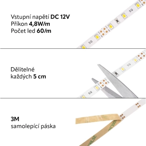 LED pásek SQ3-300 12V 4,8W/m teplá bílá š=8mm 07104 (délka 5m) (obrázek 3)