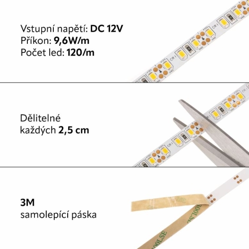 LED pásek 12CRI12096 12V 9,6W/m neutrální bílá CRI96 š=8mm 073343 (délka 5m)