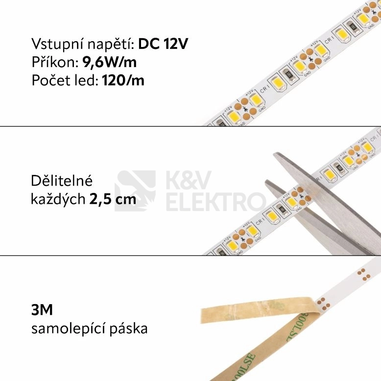 Obrázek produktu LED pásek 12CRI12096 12V 9,6W/m neutrální bílá CRI96 š=8mm 073343 (délka 5m) 2