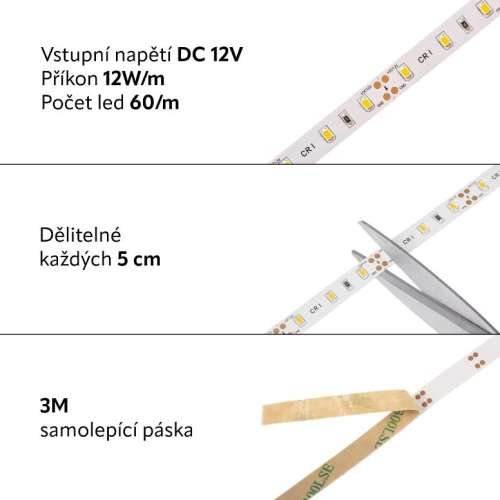 LED pásek CRI-300 12V 12W/m neutrální bílá CRI92 š=10mm 07722 (délka 5m)