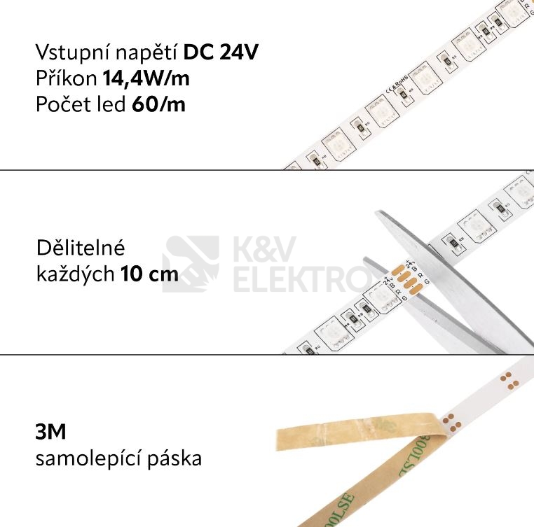 Obrázek produktu LED pásek 24V-300 RGB 14,4W/m š=10mm 08230 (délka 5m) 1