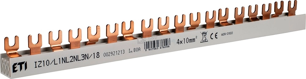 Obrázek produktu  Propojovací lišta ETI IZ10/L1NL2NL3N/18 3p+N (L1,N-L2,N-L3,N) 002921213 0