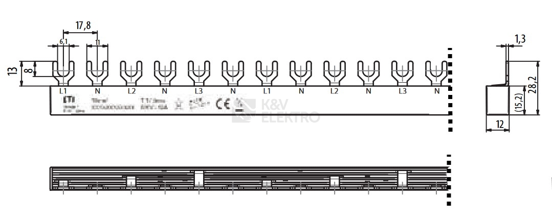 Obrázek produktu  Propojovací lišta ETI IZ10/L1NL2NL3N/18 3p+N (L1,N-L2,N-L3,N) 002921213 1