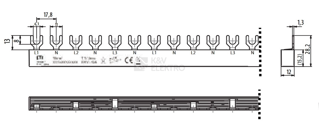 Obrázek produktu  Propojovací lišta ETI IZ10/L1NL2NL3N/18 3p+N (L1,N-L2,N-L3,N) 002921213 1